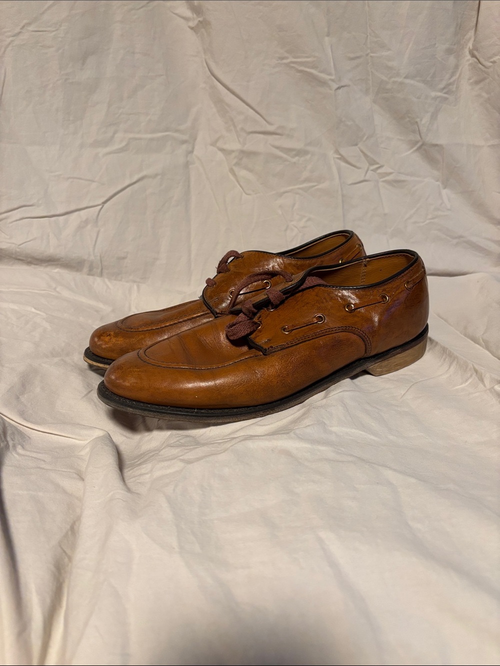 Dexter Tan Leather Slip-On Loafers with Lace Detail